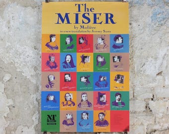 1991 The Miser by Moliere Poster, Royal National Theatre, Olivier Theatre, South Bank, London, play comedy, wall art decor