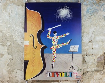 1985 Tivoli Gardens Poster, Copenhagen Amusement Park in Denmark by Gunvor Ask, Pop Art, Travel tourism vacation wall art decor