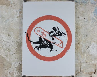 2023 Banksy Cut & Run Poster, Rat with cutting knife and stencil, Goma, Glasgow, Pop Art gallery exhibition, wall art decor