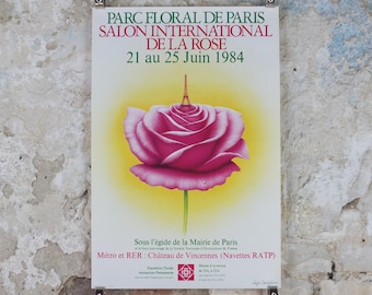 1984 Rose Eiffel Tower Poster, Mairie de Paris Flower Show, Parc Floral de Paris, Garden botanical flora plants blooms, wall art decor