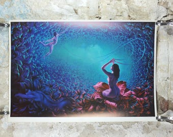 1977 Stephen Pearson Poster, Le Reve en Bleu, The Dream in Blue, British surrealist, wall art decor