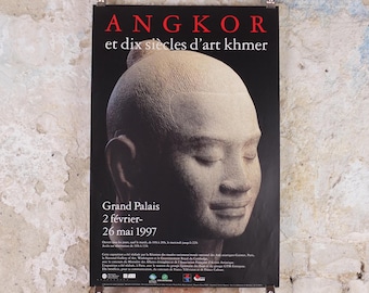 1997 Angkor Wat Poster, Hindu temple in Siem Reap, Cambodia, Khmer sculpture and architecture, Grand Palais, wall art decor