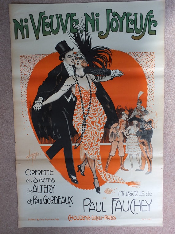 Original Vintage French Poster Ni Veuve Ni Joyeuse Theatre
