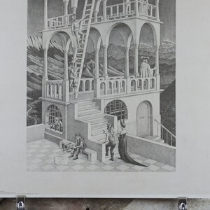 1958 Vintage M.C. Escher Poster, Belvedere, Surrealism Dutch print from Cordon Art from Baarn Holland, wall art decor image 4