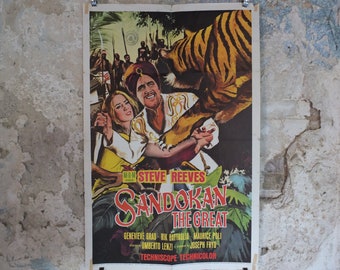 Original Vintage Movie Poster Sandokan the Great 1965 1960s wall art Malaysia India Tiger turban dagger US one sheet cinema film memorabilia