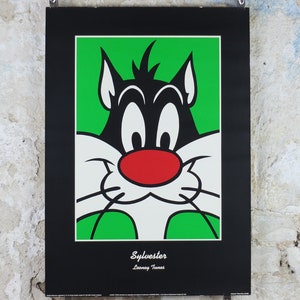 1993 Sylvester the Cat Poster, Looney Tunes y Merrie Melodies de Warner Bros, decoración de arte de pared de dibujos animados y cómics