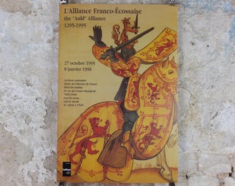 1995 Scotland & France Poster, The Old Alliance 1295 - 1995, Knights on horseback, Auld Alliance, French painter, wall art decor