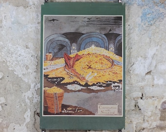 1970s Conversation with Smaug Poster, J.R.R. Tolkien, George Allen & Unwin Lord of the Rings, Hobbit, Camden Graphics fantasy wall art decor