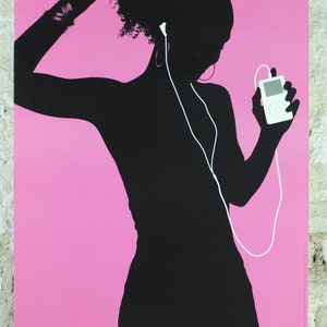 2003 Apple iPod Poster, original Dancing girl with headband by Susan Alinsangan and Casey Leveque, music player, retro wall art decor