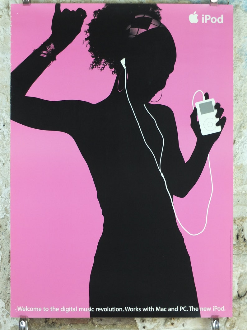 2003 Apple iPod Poster, original Dancing girl with headband by Susan Alinsangan and Casey Leveque, music player, retro wall art decor