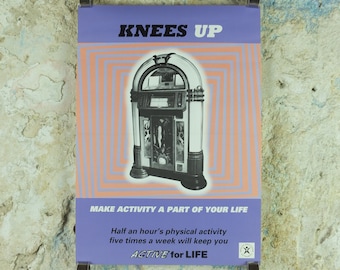1990s Dancing Jukebox Poster, Active for Life Health Education Authority for healthy lifestyle, fitness advertising print wall art decor