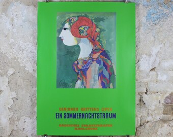 1982 Bjørn Wiinblad Poster, A Midsummer Night's Dream, Titania the Fairy Queen, William Shakespeare, Ein Sommernachtstraum, wall art decor
