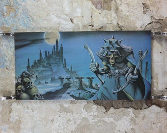 1979 Nazareth Poster, No Mean City, Friendly Fred by Rodney Matthews, epic adventure art, dinosaur, scifi wall art decor