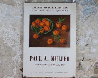 1968 Citrus Oranges Poster, Paul A Muller, still life, impressionists, artist gallery exhibition wall art decor