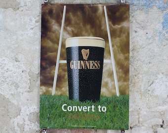 1999 Guinness Rugby Poster, Rugby World Cup, glass of cold Guinness, goal posts, advertising lager beer, wall art decor