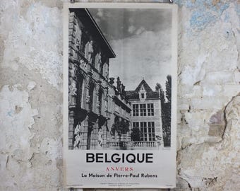 1960s Antwerp Travel Poster, Anvers, The house of the Baroque artist Rubens, Belgique travel tourism holiday vacation wall art
