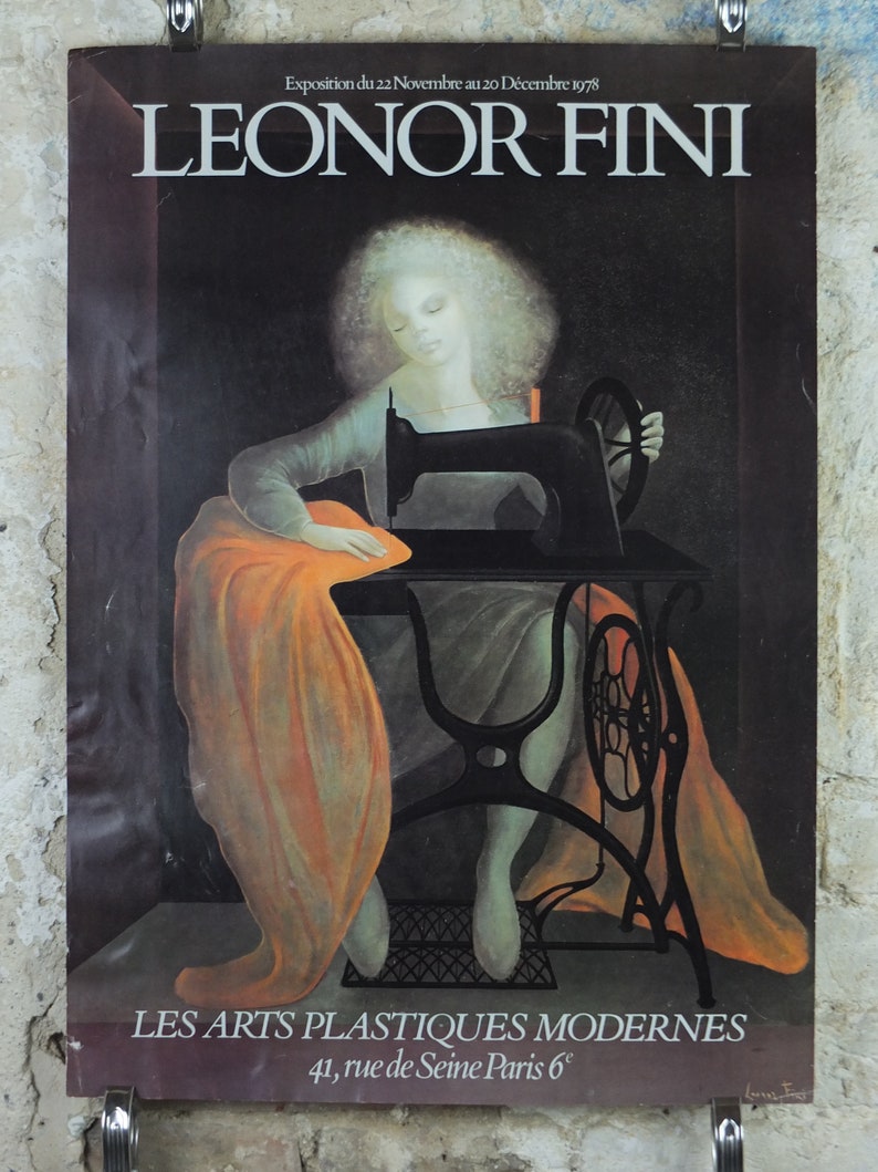 1978 Leonor Fini Poster, Sewing Machine, "La Machine a Coudre" Surrealist  gallery exhibition, wall art decor