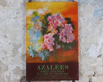 1979 Azaleas Poster, Azelees, Mairie de Paris Flower Show, Porte d'Auteuil, Jardin des Serres d'Auteuil, Garden botanical, wall art decor
