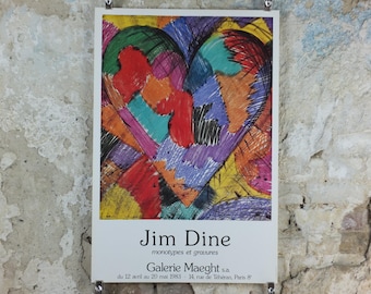 1983 Jim Dine Poster, Heart, Galerie Maeght, Pop Art and Neo Dada, gallery exhibition, wall art decor