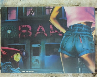 1980s Fiorucci rare Poster, Love me Tender, by E. Van Hees, cut off jeans, Italian fashion label, attitude advertising retro wall art decor