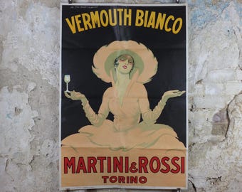 1970s Vermouth Bianco Poster, Martini and Rossi Torino / Turin, by Dudovich alcoholic drink, 1920s art deco advertising wall art decor