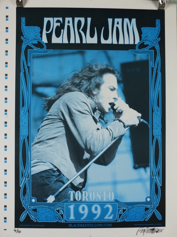 1992 Pearl Jam Concert Poster, Toronto Canadian Tour, Signed by