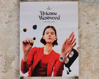 1990s Vivienne Westwood Poster, Time Machine watches and time pieces, transparent chess, gallery exhibition wall art decor