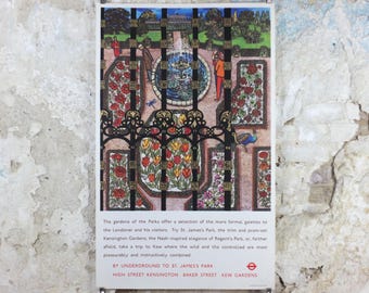 1966 The Gardens of the Parks Poster, London Underground, St James Regents Park by Una Lindsay Alan Lindsay, The Tube, travel wall art decor