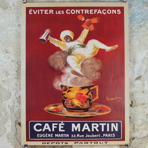 Poster di Paris Cafe & Coffee, Cafe Martin di Leonetto Cappiello del 1921, kitchenalia anni '60, bevanda al caffè, stampa pubblicitaria, decorazione da parete
