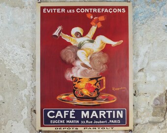 Paris Cafe & Coffee Poster, Cafe Martin by Leonetto Cappiello from 1921, 1960s kitchenalia, coffee drink, advertising print wall art decor