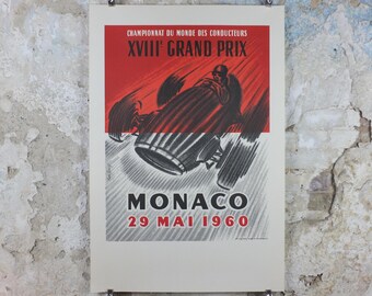 1960 Monaco Grand Prix Poster, by René Lorenzi, 1994 re-edition from Automobile Club de Monaco, motor sport motorsport, wall art decor