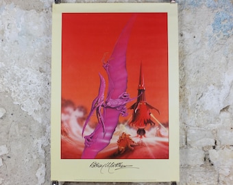 1977 signed Rodney Matthews Poster, Arrival of the Fire Clown, GA71 epic adventure quest art, Big O Posters, fantasy wall art decor