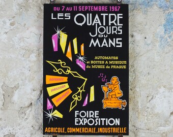 1967 Fourth day of Le Mans Poster, luminous flute musician, glow in the dark, by Aloe, agriculture, industrial, retro wall art decor