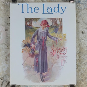 1960s The Lady Poster, Woman in gray Flapper Spring style from the 1920s, Womans magazine, fashion Advertising, art deco, wall art decor