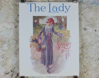 1960s The Lady Poster, Woman in gray Flapper Spring style from the 1920s, Womans magazine, fashion Advertising, art deco, wall art decor