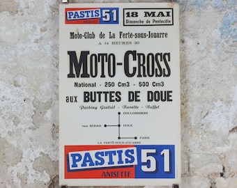 1971 Pastis 51 Motocross Poster, Pastis 51 Anisette, Aniseed drinking alcohol, motorbikes motor cross Buttes de Doue, Paris, wall art decor