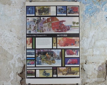 1966 History of Mail Transport Poster, Motors and Vehicles, GPO, General Post Office, by Michael Heslop, Royal Mail, SPWDC3, decor wall art