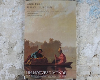 1984 George Caleb Bingham Poster, Fur Traders Descending the Missouri, US Romantism, Grand Palais, artist gallery exhibition wall art decor