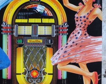 踊り子　Vintage poster 1980s Wurlizter Jukebox Poster, Colourful Retro Advertising