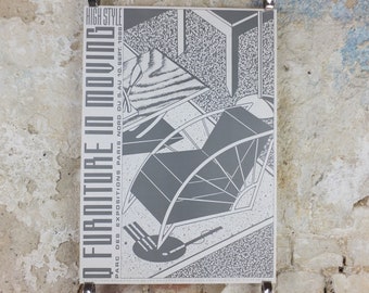 1986 Danish Chair Design Poster, Q Production, Copenhagen, Danish furniture design, artist gallery exhibition, wall art decor