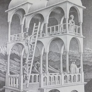 1958 Vintage M.C. Escher Poster, Belvedere, Surrealism Dutch print from Cordon Art from Baarn Holland, wall art decor image 9