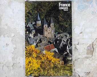 1974 Conques Travel Poster, Occitania Languadoc Roussillon, France, printed by French Government, travel tourism, wall art decor