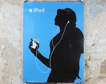 2004 Apple iPod Poster, original Dancing man in hat by Susan Alinsangan and Casey Leveque, music computer technology, retro wall art decor