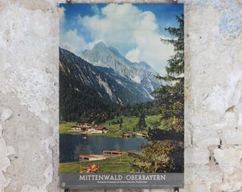 1960s Mittenwald Oberbayern Poster, Bayern, Alpenwelt Karwendel, Southern Germany, Alps, travel tourism, wall art decor