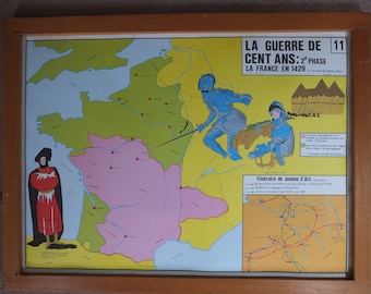 Original Vintage Rossignol French school poster One Hundred Years War Joan of Arc Louis 11 XI 1960s wall art