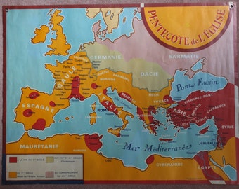 Original Vintage French school poster map Middle East fertile crescent Europe church pentecost Croissant Pentecôte L'église 1960s wall art