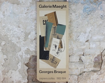 1963 Georges Braque Poster, Papier Colles 1912-1914, Galerie Maeght, Cubism, Fauvism, artist gallery exhibition, wall art decor