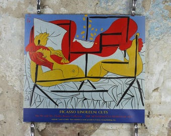 1985 Pablo Picasso Poster, Danae, Linoleum cut 1962, The Metropolitan Museum of Art, MET NY, Greek myth, gallery exhibition, wall art decor