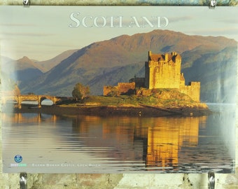 Original Vintage Scotland Travel Poster Eilean Donan Castle Loch Duich Scottish highlands lake travel tourism holiday vacation wall art 1990