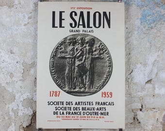 1959 French Fine Arts Anniversary Poster, Grand Palais, coin medallion, artist gallery exhibition wall art decor